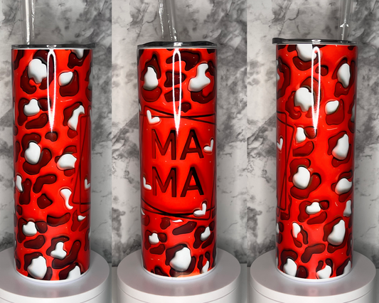 3D looking Mama leopard inflated tumbler - 20 oz Tumbler, inflated looking tumbler, puff looking tumbler